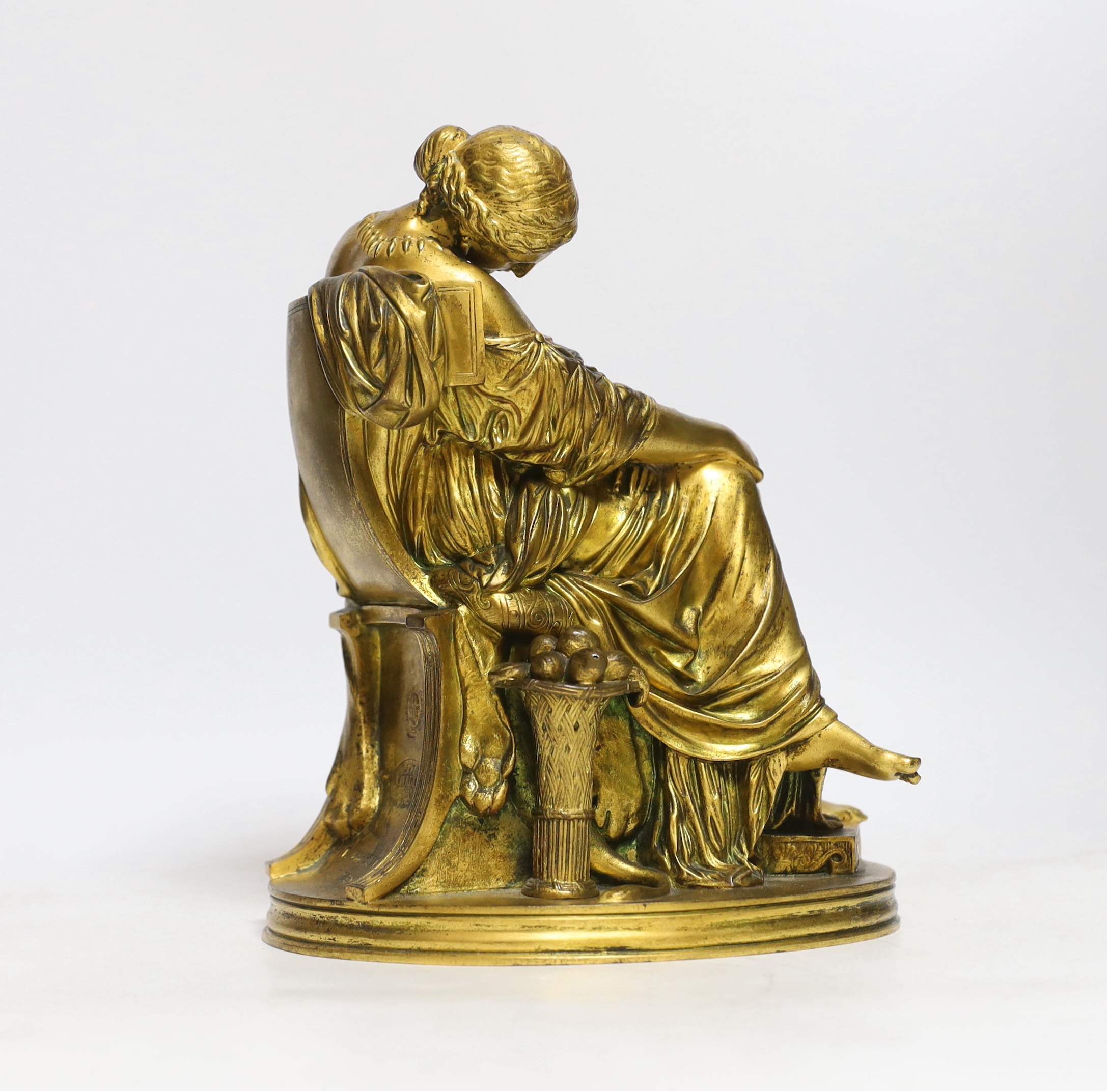 After Pierre-Jules Cavelier (1814-1894), a gilt bronze figure of Penelope, cast by F. Barbedienne, 24cm